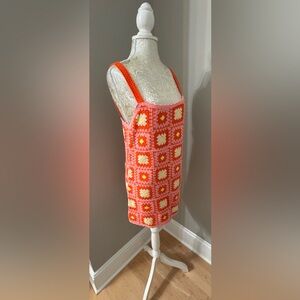 Zara Crochet Knit Dress Colorfull Geometric Nature Flowers Top Sleevless Size S